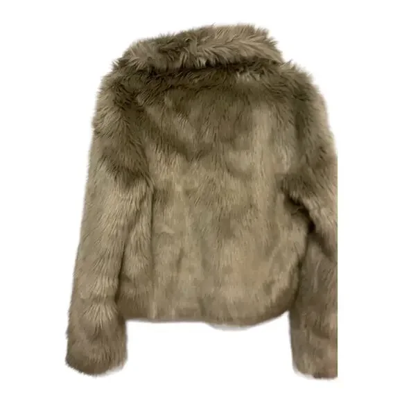 Revolve Ena Pelly Willow Faux Fur Cropped Jacket Zip Up Long Sleeve Taupe Size 2